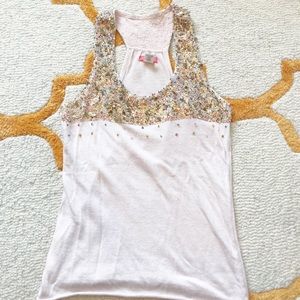 Pink Tank With Metallic Beading